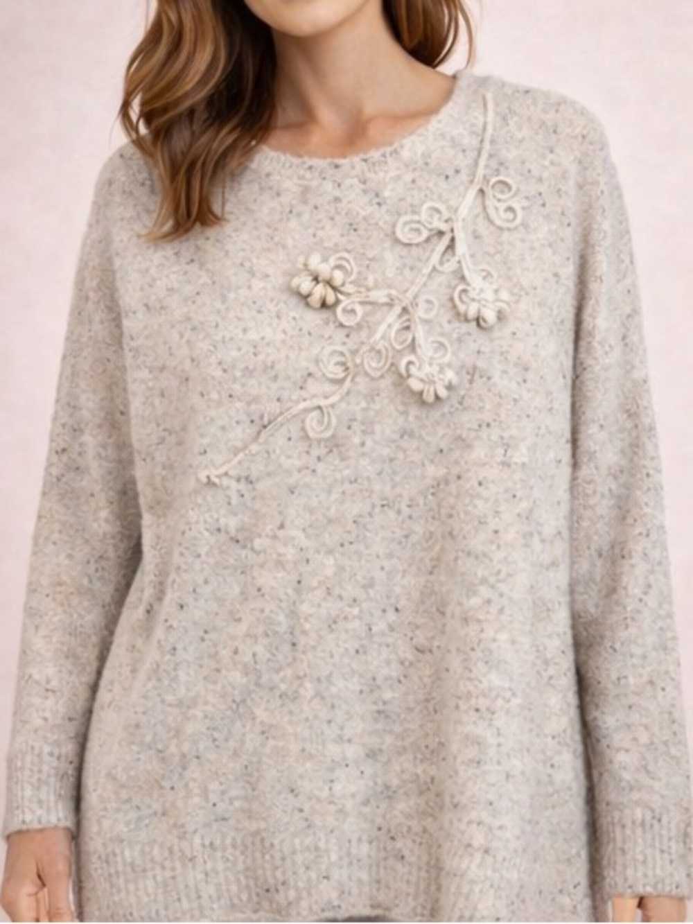 Women’s Plus Size Cottagecore Sweater with Floral Embroidery - Size 3X